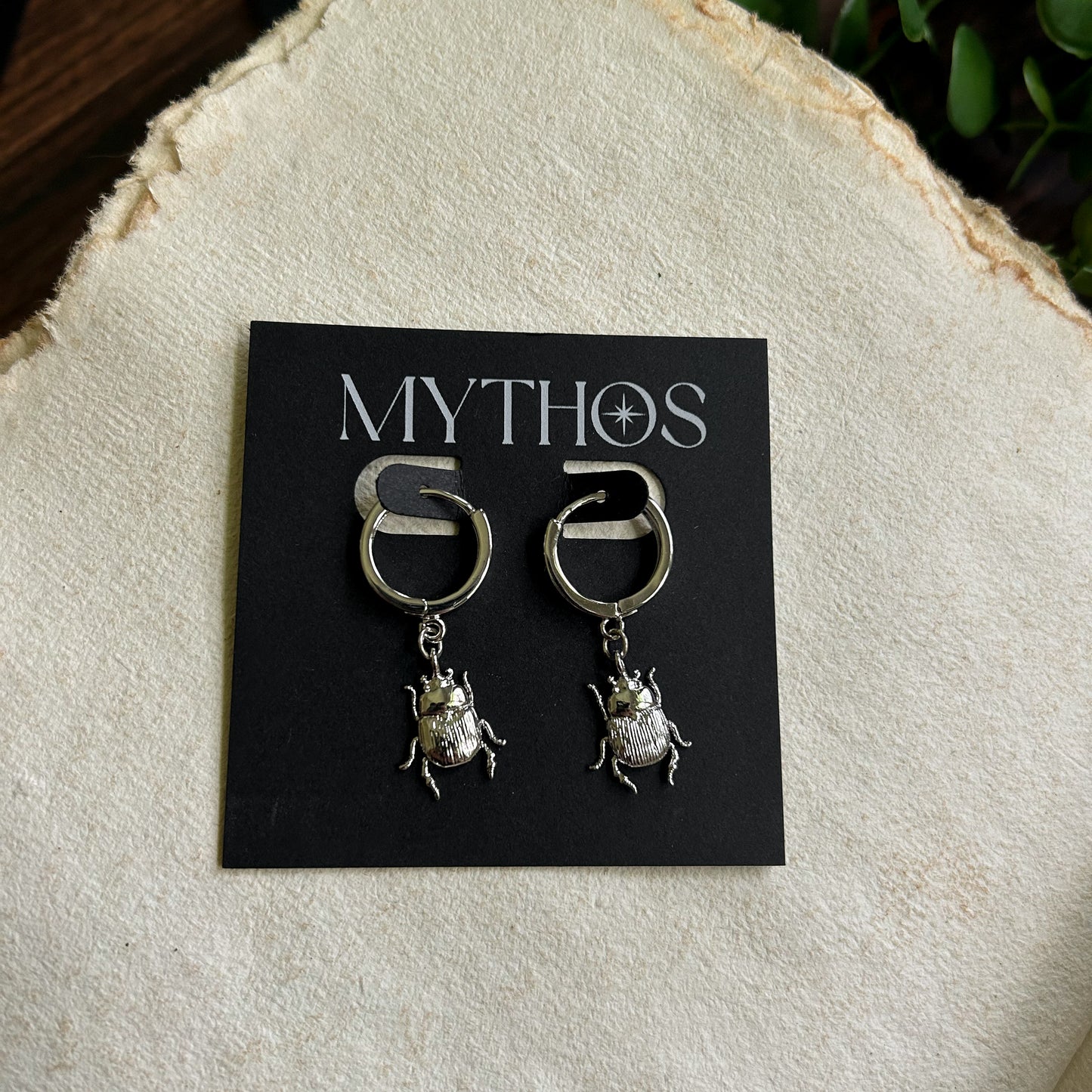 Scarab Hoop Dangle Earrings (Silver)