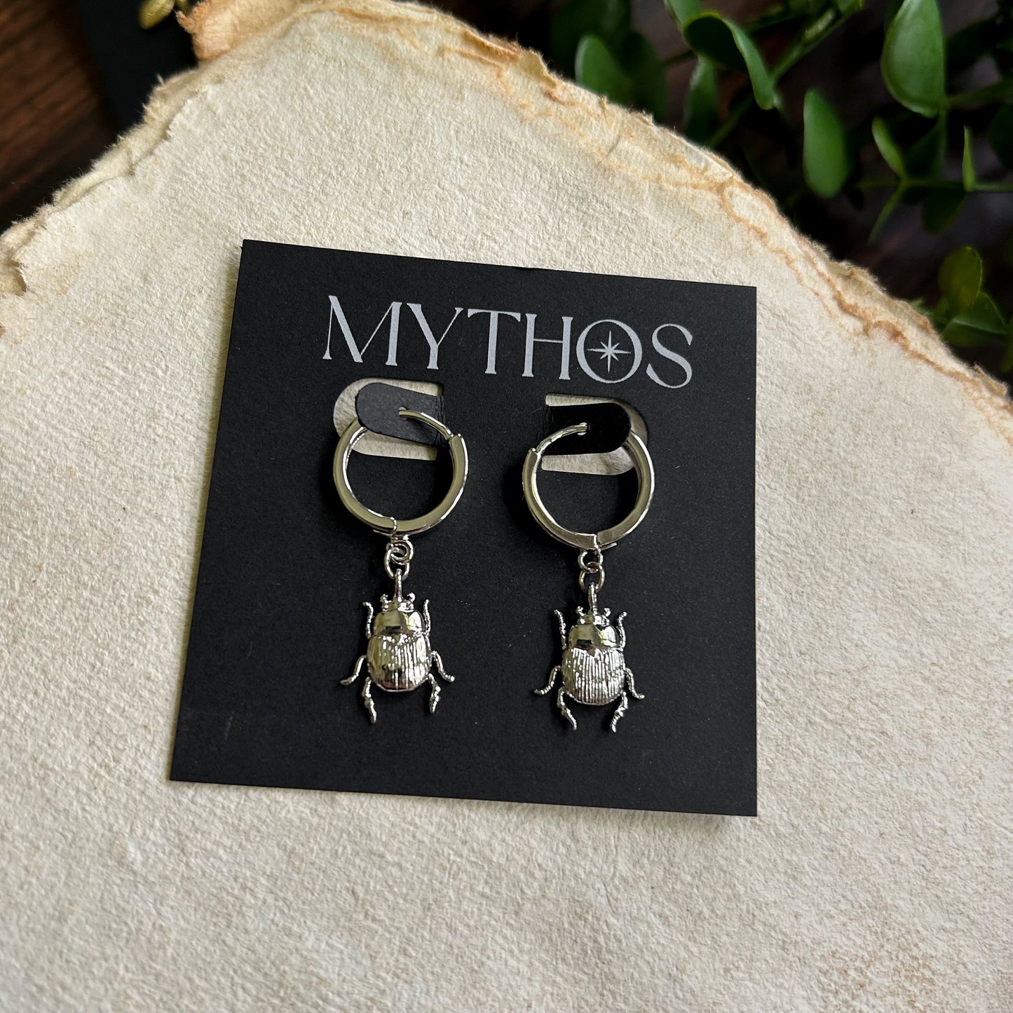Scarab Hoop Dangle Earrings (Silver)