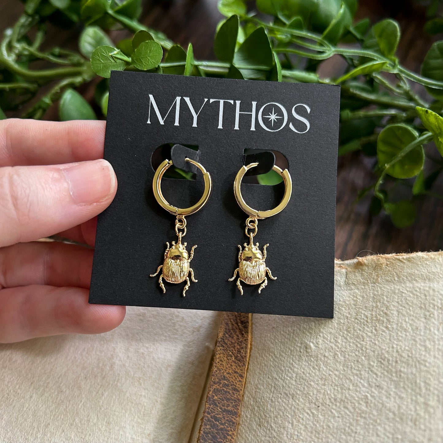 Scarab Hoop Dangle Earrings