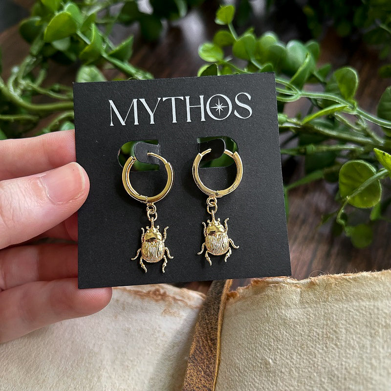 Scarab Hoop Dangle Earrings
