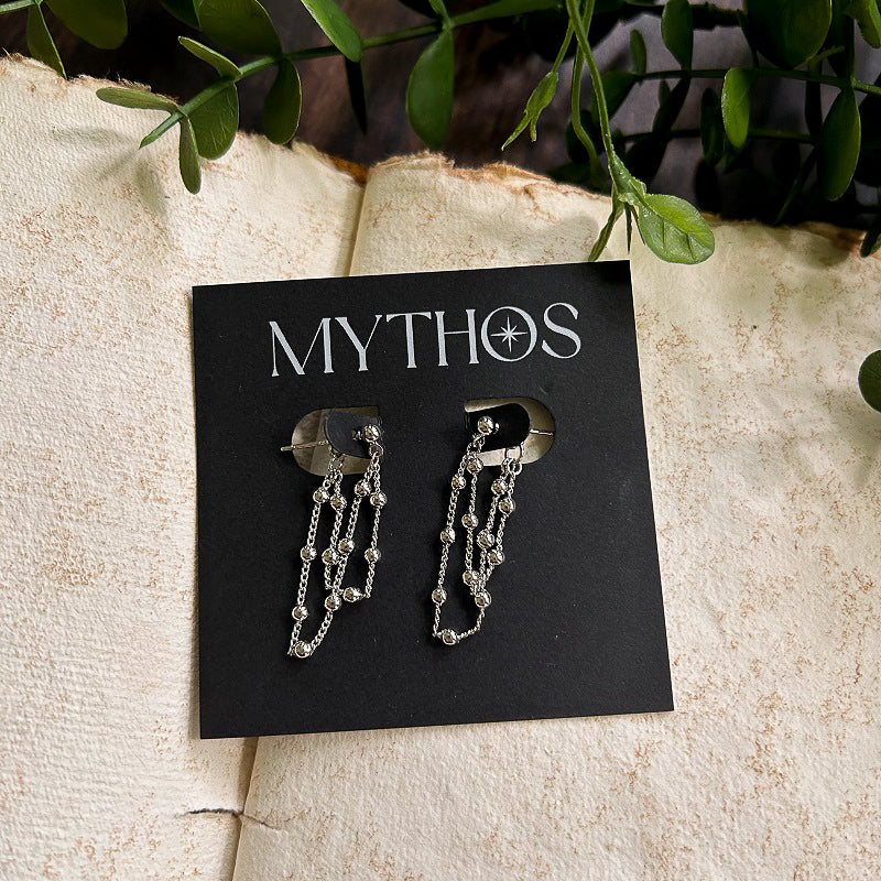 Double Beaded Chain Earring (Silver)