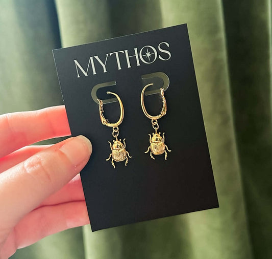 Scarab Hoop Dangle Earrings