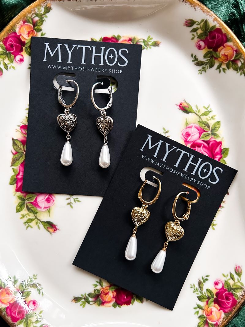 Filigree Heart Pearl Earrings