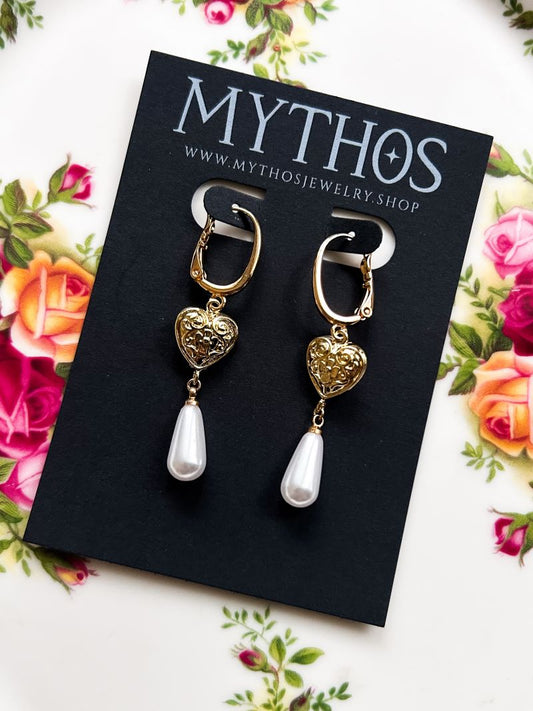 Filigree Heart Pearl Earrings